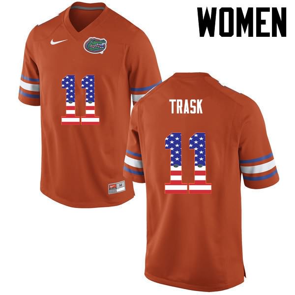 NCAA Florida Gators Kyle Trask Women's #11 USA Flag Fashion Nike Orange Stitched Authentic College Football Jersey GVS3564BD